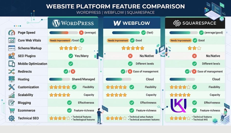 WordPress vs Webflow vs Squarespace SEO